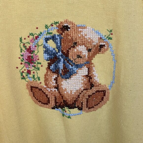 Vintage Michael Carrie Top Womens Extra Large Needlepoint Teddy Bear Grandmacore - Picture 3 of 9